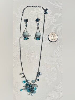 Lia Sophia Azure Necklace & Earring Set Retired Silver Blue Crystals